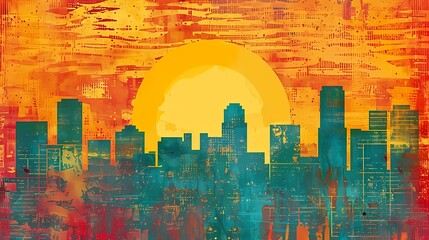 city skyline with the morning sun shining illustration poster background 