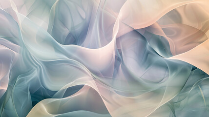 A serene abstract composition of translucent, flowing forms in a palette of muted, calming colors, suggesting the fluidity of water or the softness of air