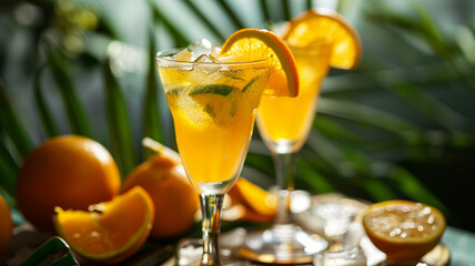 Refreshing cocktail with citrus fruit and ice, AI Generative.