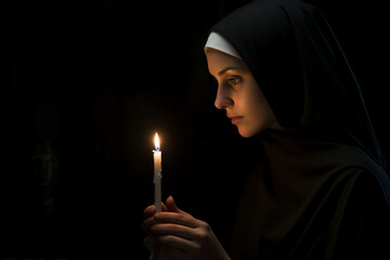 Generative AI picture of monastery sister nun praying have faith believe in God happiness