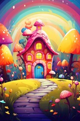 Fototapeta premium little house in magical world childish illustration