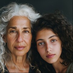 Two women with different hair colors, one with white hair - obrazy, fototapety, plakaty