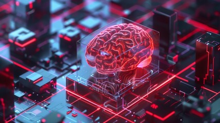 A brain is displayed on a computer chip - obrazy, fototapety, plakaty