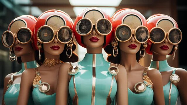 sequence of retro space age female synchronized swimmers made with generative AI