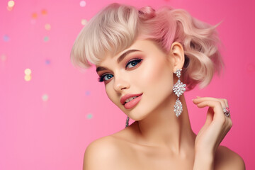 Fototapeta premium Side view of beautiful woman with ear ring.