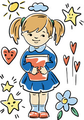 schoolboy student child with a book girl boy vector hand drawing