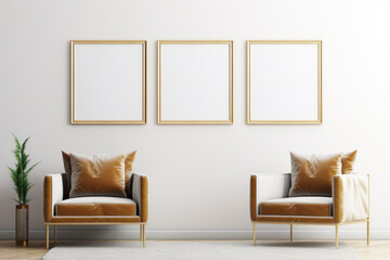 Elegant Minimalist Living Room with Armchairs and Blank Frames