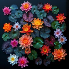 A colorful arrangement of flowers, including pink, orange, and white - obrazy, fototapety, plakaty