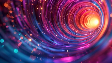 A colorful tunnel with a bright orange light at the end - obrazy, fototapety, plakaty