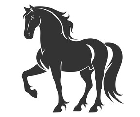 Black silhouette line horse on white background. Vector graphic. Logo animal, icon.