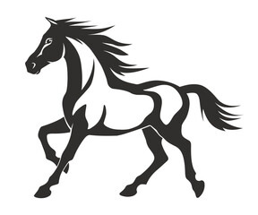Black silhouette line horse on white background. Vector graphic. Logo animal, icon.