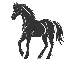 Black silhouette line horse on white background. Vector graphic. Logo animal, icon.