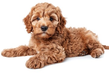 Cute Golden Doodle Dog Isolated on White Background - Adorable Puppy Spaniel Cocker Pet with Brown