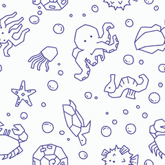 Outline Underwater Animal  Seamless Pattern Vector illustration for Print, Wallpaper, Decoration.