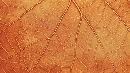 A detailed close-up view of the intricate veins on an orange leaf, showcasing the delicate skeleton texture of the leaf