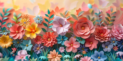 Seamless Flower Decoration Isometric Modern Design in Rainbow Colors Perfect for Zoom Backgrounds. 
