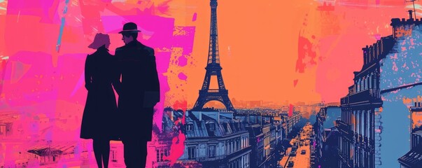 pop art illustration collage style of Tour Eiffel, Paris city symbol , travel destination concept 