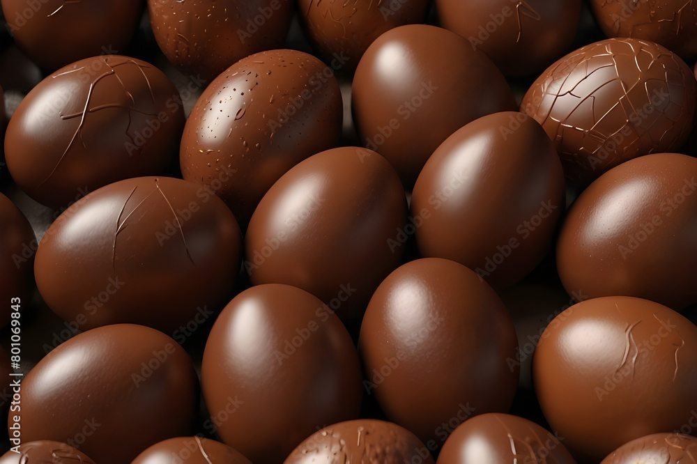 Poster chocolate easter egg background. easter wallpaper showing a collection of chocolate eggs. 3d render 