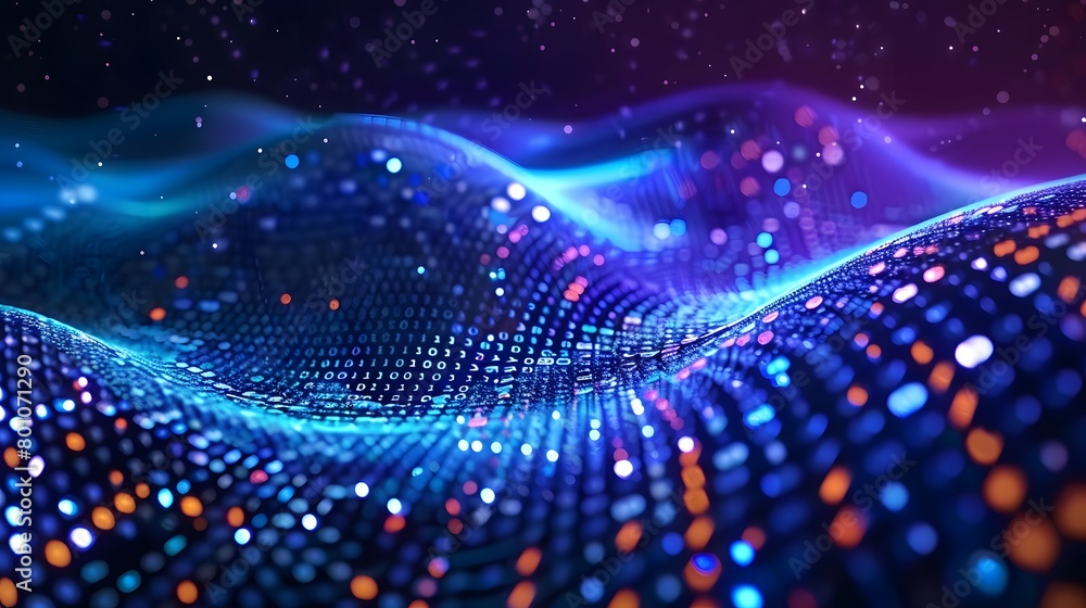 Wall mural futuristic data stream background. data transfer technology. cyberpunk technology, abstract backgrou