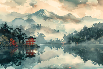 Obraz premium elegance of traditional Japanese art with a classic background illustration