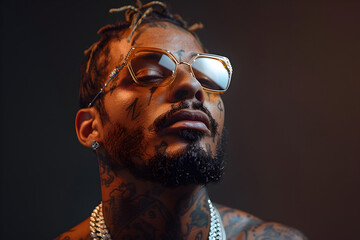 Tattooed Male Rapper in Hip Hop Aesthetics