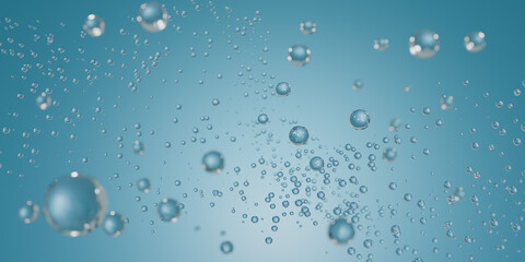 Cosmetic Essence, Liquid bubble, Molecule inside Liquid Bubble on water background, 3d render