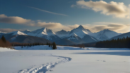 landscape with mountains and snow