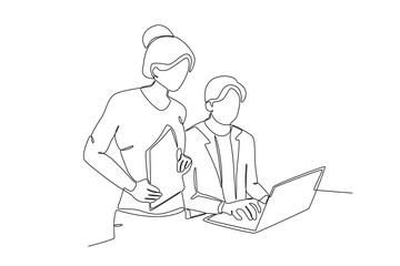 Continuous one line drawing about Colleagues working together and building good communication, Neighbor concept. Trendy one line drawing design vector illustration.