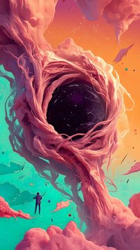 Black hole, devourer of stars, bending reality in its grasp, 3D render, silhouette lighting, Vignette effect, Side view