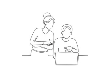 Continuous one line drawing about Colleagues working together and building good communication, Neighbor concept. Trendy one line drawing design vector illustration.