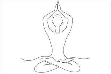  Continuous one line art drawing of man doing exercise in yoga pose outline vector illustration