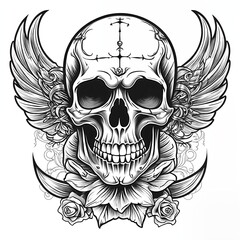 Scull - illustration for print or template for tattoo