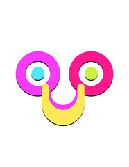 A cartoon face with two big eyes and a smile