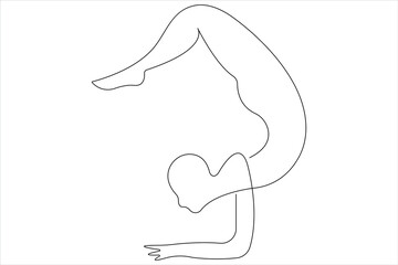  Continuous one line art drawing of man doing exercise in yoga pose outline vector illustration