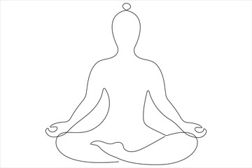  Continuous one line art drawing of man doing exercise in yoga pose outline vector illustration