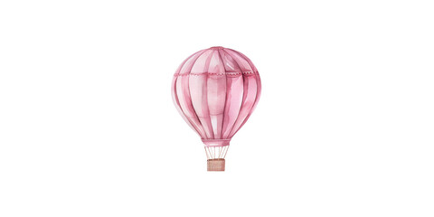 Obraz premium Illustration of a pink hot air balloon in the style of soft watercolor, clipart on a white background