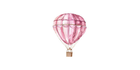 Illustration of a pink hot air balloon in the style of soft watercolor, clipart on a white background