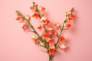 A single snapdragon stem against a soft pink backdrop embodies simplicity and grace, fitting for botanical illustrations or spring-themed designs