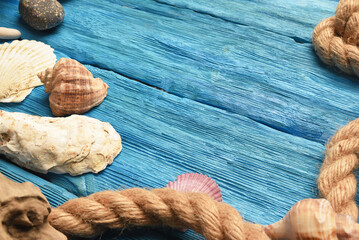 Sea travel background. SUmmer vacation concept flat lay background.