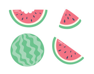 Watermelon and slices of watermelon on white background. Flat vector illustration of food