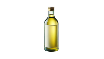 A bottle of olive oil is sitting on a white background, transparent background