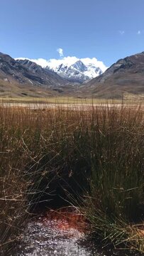 view over laguna de paron with snow-covered mountains in the Peruvian Andes