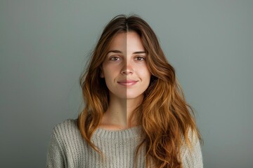 Fototapeta premium Anti aging breakthroughs in life portrayed through skincare strategies, wrinkles, and aging identity in hair color.