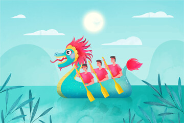 Hand painted watercolor Dragon Boat Background 3