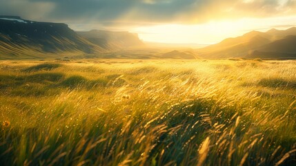 Dramatic Icelandic landscape at golden hour
