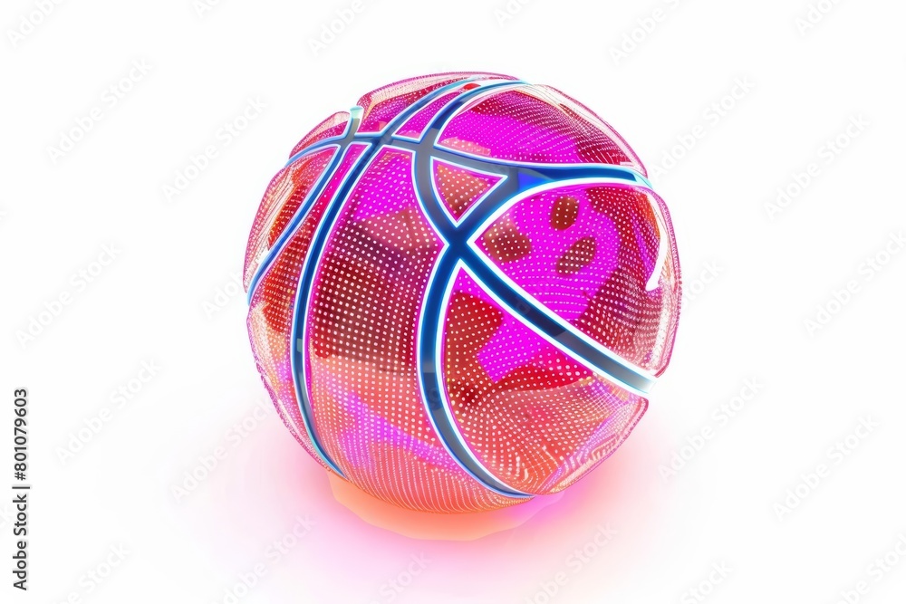 Aufkleber a 3d render of a neoncolored basketball with glowing lines and a dynamic texture, sharpen isolated o