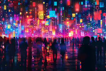 cybernetic future with a black and neon background illustration