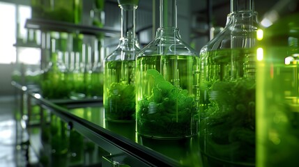 Algae fuel biofuel industry lab researching for alternative to fossil algae fuel or algal biofuel.