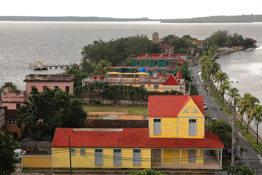 Buildings on Calle 35 Street running along the southernmost point of Punta Gorda Peninsula jutting into Jagua Bay. Cienfuegos-Cuba-205