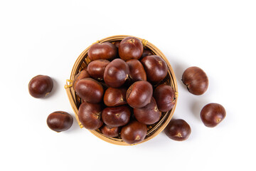 roasted chestnut isolated on white background.